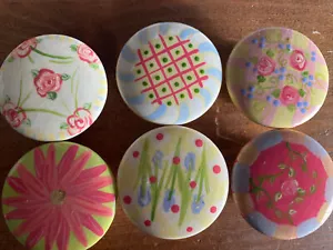 Floral Print Set of Small Pine Drawer Handles - Picture 1 of 10
