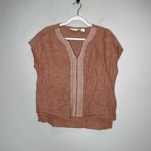 House Of Harlow 1960 Bluse 100% Leinen bestickt orange Größe Small - Bild 1 von 5