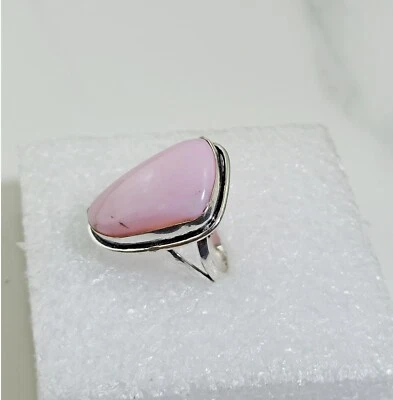 Anillo de joyería hecho a mano con piedras preciosas de ópalo rosa con forma de lujo tamaño 8 pulgadas Foto 1 de 4
