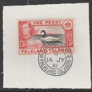 906244 - FALKLAND Is 1938 KG6 1d on piece with MADAME JOSEPH FORGED POSTMARK - Picture 1 of 2