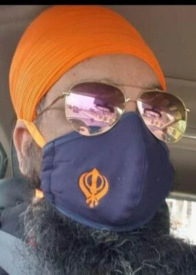 Sikh singh kaur punjabi embroidery khanda protection face mask for turban dumala - Image 1 of 2
