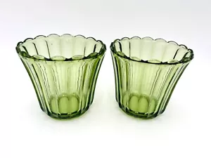 Due vasi fioriere vintage in vetro avacado verde Indiana a costine - Foto 1 di 5