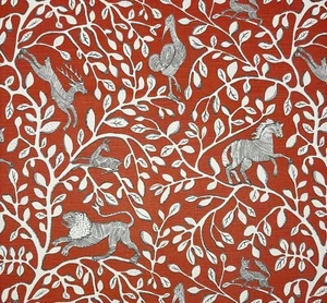 ROBERT ALLEN PANTHEON PERSIMMON RED LION HORSE VINE MULTIUSE FABRIC BY YARD 54"W - Picture 1 of 7