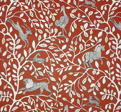 ROBERT ALLEN PANTHEON PERSIMMON RED LION HORSE VINE MULTIUSE FABRIC BY YARD 54"W - Image 1 of 4