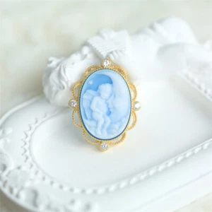 F18 kleiner Engel im Mond Perlmutt blauer Achat Anhänger Silber 925 - Bild 1 von 4