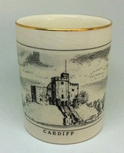Vintage Cardiff Castle Coffee Mug Cup Ivory Black Green Gold Rim 10 oz. Wales UK - Picture 1 of 12