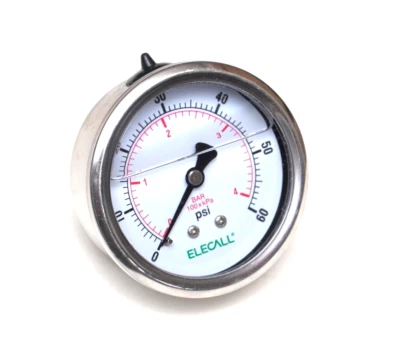 Elecall Pressure Gauge Glycerin Filled 2-1/2"  0-60 PSI 1/4 NPT Back Mount - Image 1 of 2