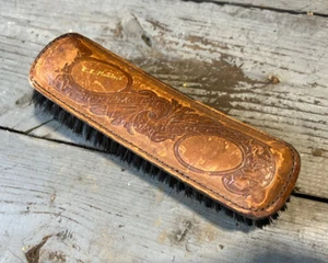 Antique Tooled Leather K.K. Plambeck Rockford, IL Adv Shoe Brush Dairy President - Picture 1 of 6