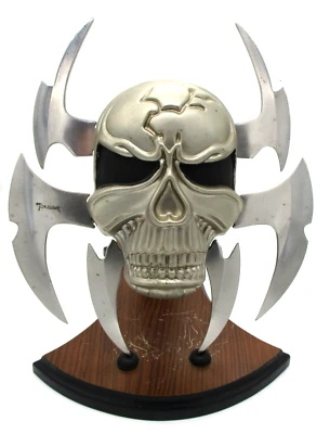 Tomahawk Acero Inoxidable Artes Marciales 6 Hojas Exhibición Calavera Cuchillo con Soporte Foto 1 de 4