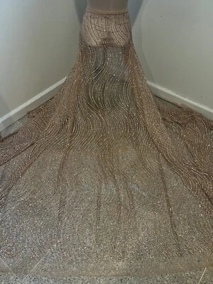 Gold Silver rhinestones Glitter mesh fabric 50” width sold by the yard - Image 1 of 4