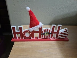 Wooden HoHoHO Christmas Sign Wall Plaque Red Glitter Christmas Decor - Picture 1 of 7