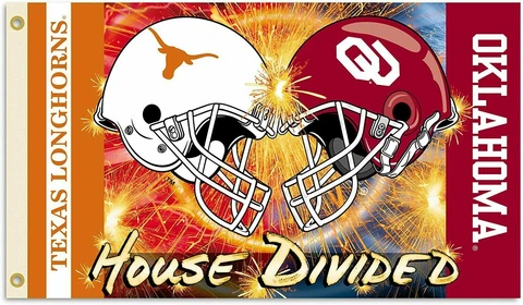 Univ of Texas UT vs. Oklahoma Sooners OU House Divided Logo Helmets Flag 3x5' Cover