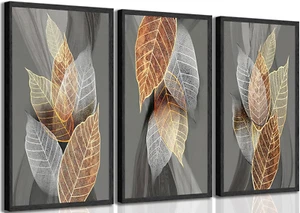3 Pieces Modern Abstract Leaves Canvas Wall Art Inspirational Painting Picture W - Picture 1 of 12