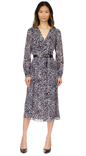 Abito Michael Michael Kors stampa animalier Kate con cintura bianco nero Petite taglia PS