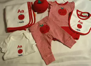 Gymboree 0-3 Month Apple ABC Rattle Blanket Bib Romper Bodysuit Pants Outfit - Picture 1 of 4