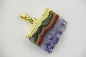 ABER Gold galvanisierter Amethyst Geode Scheibe Anhänger mit GP Kette 0518R - Bild 1 von 3