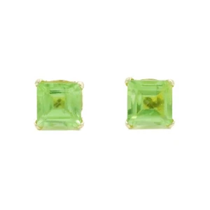 Ohrstecker - Gelbgold 585 / 14 Karat - Princess Cut Peridot Grün - Ohrringe  Neu - Bild 1 von 7