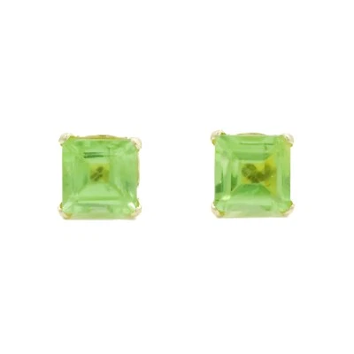 Ohrstecker - Gelbgold 585 / 14 Karat - Princess Cut Peridot Grün - Ohrringe  Neu - Bild 1 von 4