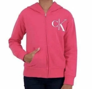 Calvin Klein Jeans Girls Youth Full Zip Up Hoodie Jacket Pink (Size S7/8) - Picture 1 of 3