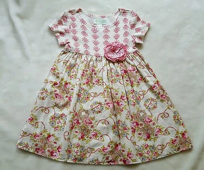 B BABY LULU Fleur Royale Dress 4 4T French Pink Green White Paisley Roses vtg - Image 1 of 4