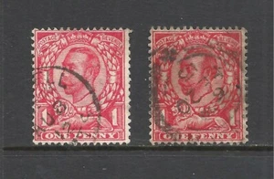 GREAT BRITAIN SCOTT 158 USED FINE x 2 - 1912 1p SCARLET DIE II (RE-ENGRAVED) - Picture 1 of 2