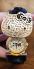 Sanrio Hello Kitty Watch black Gold Tone Hidden bangle bracelet NEEDS Battery