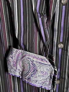 Report Collection Shirt Mens Flip Cuff Purple Black Stripe Button Up Long Sleeve - Picture 1 of 8