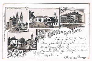 Litho, Gottschee, 4 Bilder mit Waisenhaus, 1899 - Foto 1 di 2