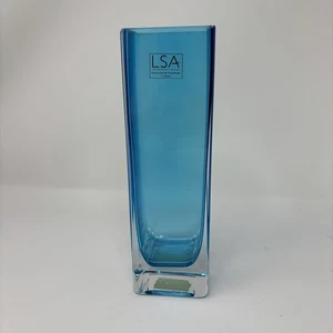 Polen blau aquamarin türkis LSA große Vase Handarbeit quadratisch mundgeblasen 8 Zoll - Bild 1 von 11