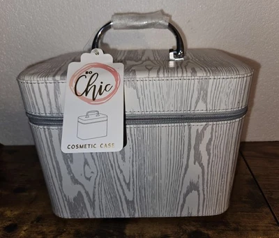Estuche rígido cosmético So Chic gris/blanco 9x6x7 pulgadas espejo rosa cremallera interior  Foto 1 de 2