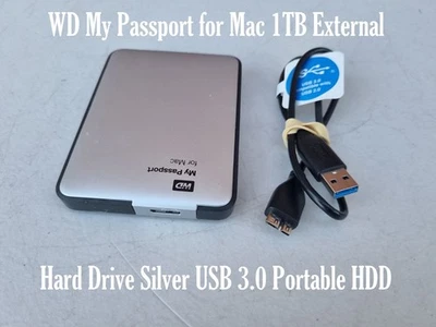 WD My Passport for Mac 1TB External Hard Drive Silver USB 3.0 Portable HDD - Image 1 of 4