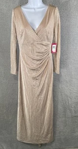VINCE CAMUTO Womens Pink Shimmer 3/4 Sleeve Maxi Evening Faux Wrap Dress 8 - Picture 1 of 6
