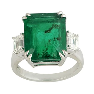 Luxury 18KT White Gold Emerald & Diamond Ring Natural Emerald Fine Jewelry US7 - Picture 1 of 7