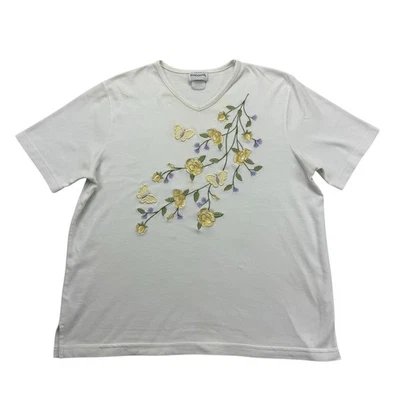 Camisa BonWorth Vintage Mujer Mediana M Blanca Floral Mariposa Bordada Foto 1 de 4