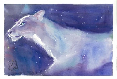 оригинальная картина 20 x 30 см 147 кг художественная акварель современная белая львица - Изображение 1 из 2