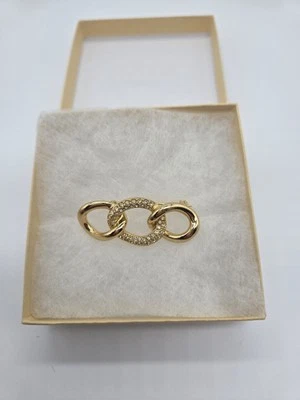 Vintage Christian DIOR Crystal Chain Link Brooch Goldtone Signed Sparkles Pretty - Image 1 of 4