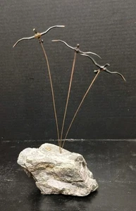 Vintage 60s Kinetic Birds In Flight Metal & Stone Sculpture Initialed KC - Picture 1 of 9