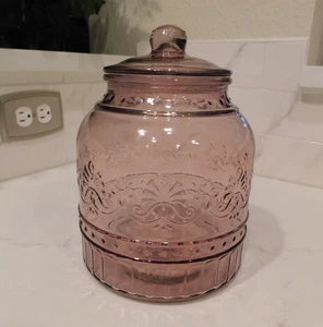 Pioneer Woman Cassie Rose Glass Pink Embossed Canister Jar 8.5 inch - Picture 1 of 6