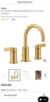 Moen Cia 1.2 GPM Widespread Bathroom Faucet with Duralock Brushed Gold  - Image 1 of 4