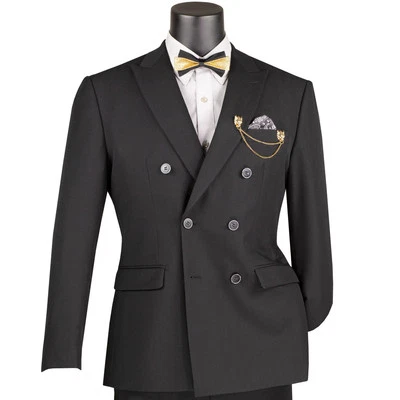 Traje VINCI Para Hombre Negro Elastizado Ajustado Doble Pecho con Cintura Flexible - NUEVO Foto 1 de 4