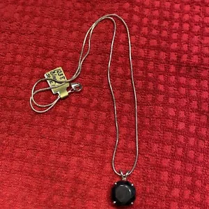 NOS STERLING 12.38CT NATURAL BLACK DIAMOND SOLITAIRE PENDANT W SNAKE CHAIN GVT2G - Picture 1 of 9