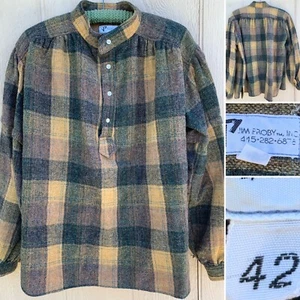 Vintage Jim Proby tm Inc Shirt Plaid Henley Woven Fabric (wool) Long Sleeve 42 - Picture 1 of 12