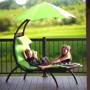 Green Canopy Single Seat Patio Chaise Lounge Hammock Home Outdoor Furniture Deck - Picture 1 of 4