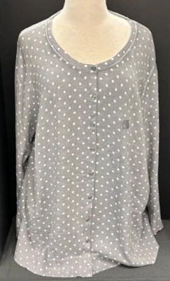 全新带标签 Catherines 棉 3/4 袖 Snap Cardigan 尺寸 2X (22/24W) 灰色圆点 — 第 1/2 张图片