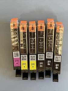 LOT OF 6 GENUINE CANON PIXMA  CLI-251 INK CARTRIDGES BK, Y and M - NO BOX - Picture 1 of 6
