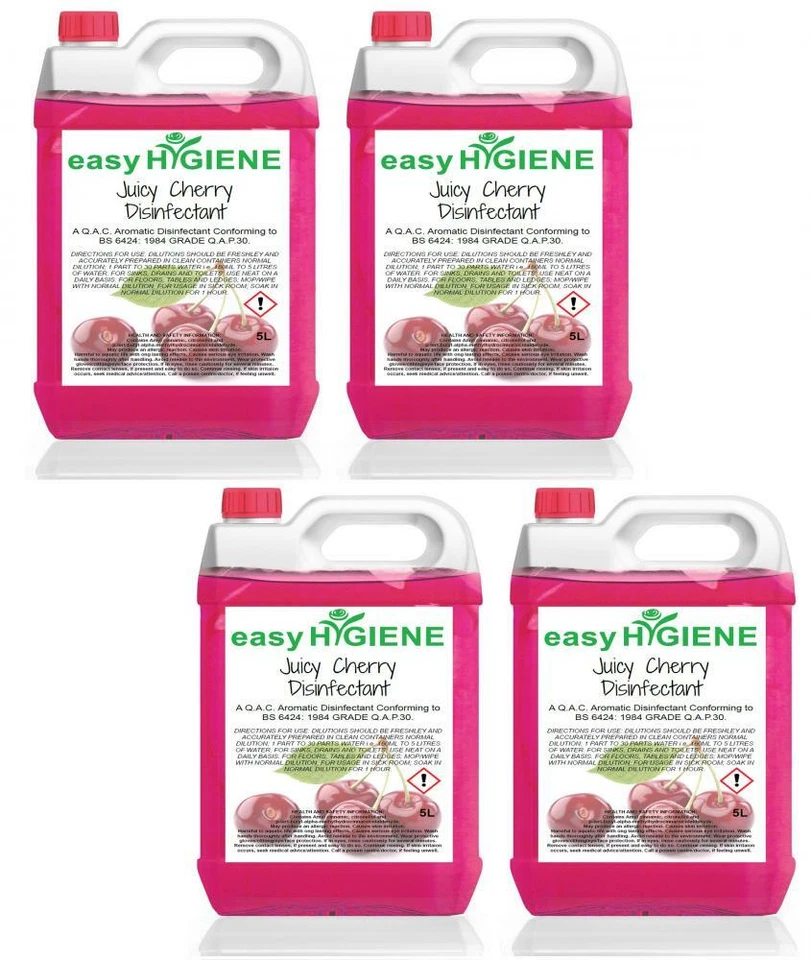 EASYHYGIENE 20 Litre JUICY CHERRY Disinfectant 4x 5L Kennel Patio Car Floor Washroom Cleaner