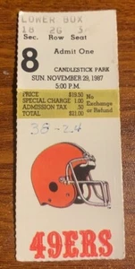 Vintage Cleveland Browns vs San Francisco 49ers Ticket November 29,1987 Used - Picture 1 of 2