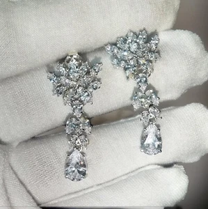 4.50Ct Pear Cut Lab Created Diamond Drop & Dangle Earrings 14K White Gold Plated - Picture 1 of 10