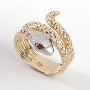 Men's 14k Two-Tone Yellow and white Gold Ruby Serpent Ring Sizes 5 to 14 #R926. - Picture 1 of 2