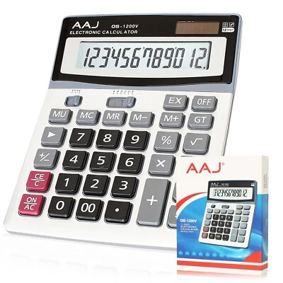 AAJ 12 Digit Desk Calculator Jumbo-Large Buttons-Large Eye Angled Display